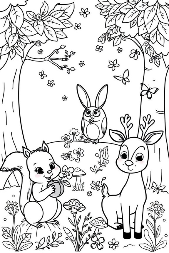 Happy Forest Animals Coloring Sheet