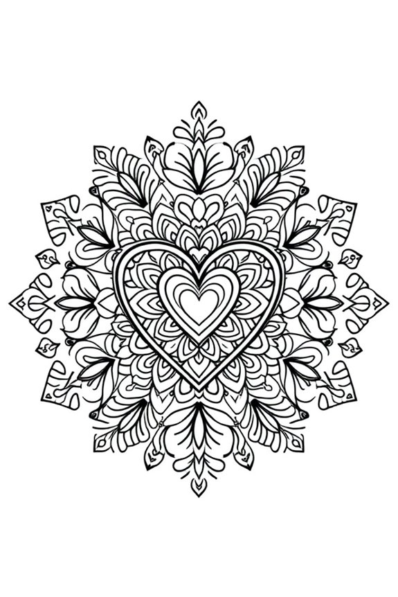 Basic Heart Mandala Coloring Sheet