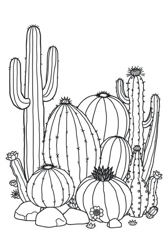 Line Art Cactus coloring sheet