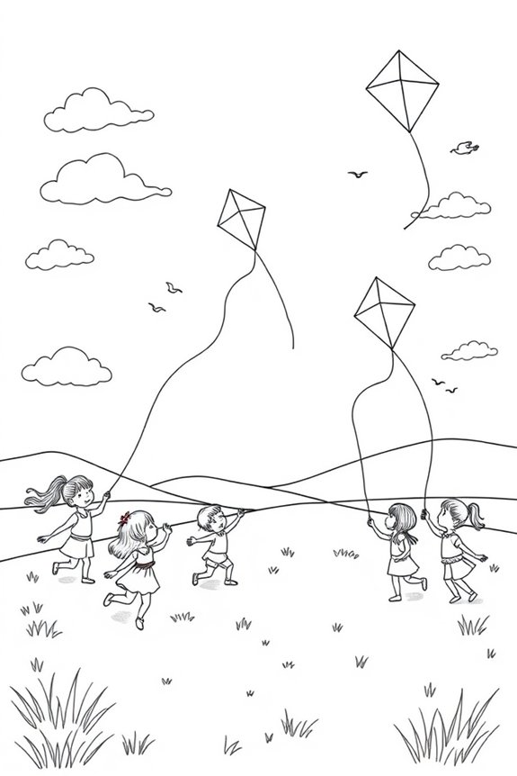 Kite Flying coloring sheet