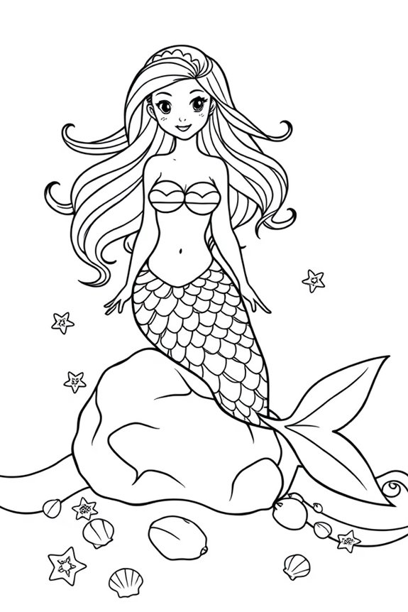 Simple Mermaid Line Art Coloring Sheet