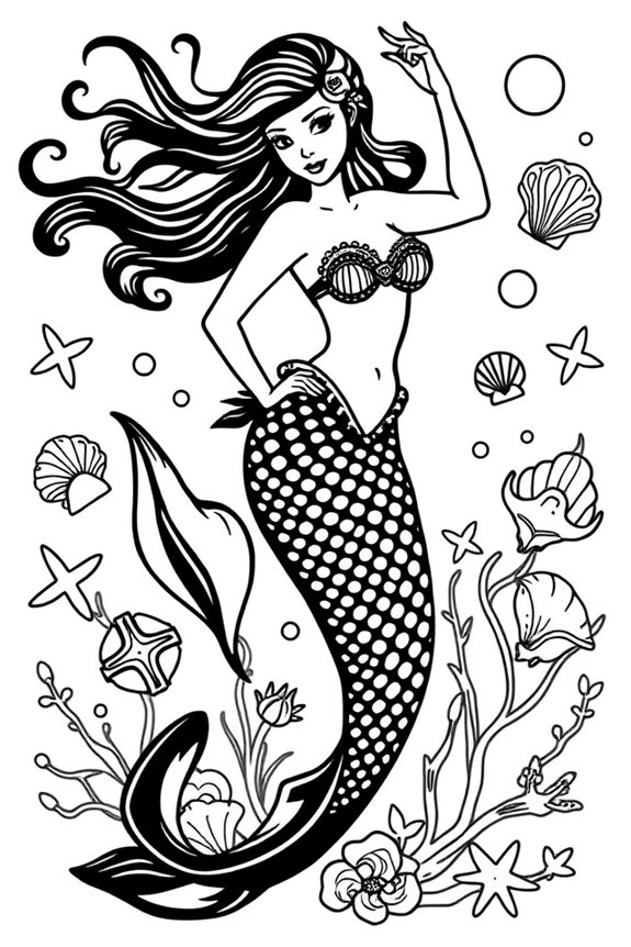 Mermaid Silhouette Coloring Sheet