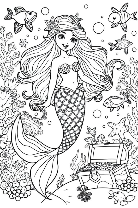 Whimsical Mermaid Coloring Sheet