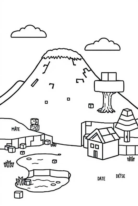 Simple Minecraft Landscape Coloring Sheet