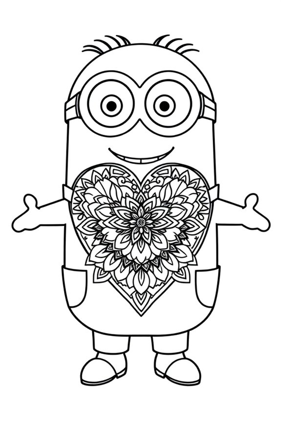 Minion with Heart Mandala Coloring Sheet