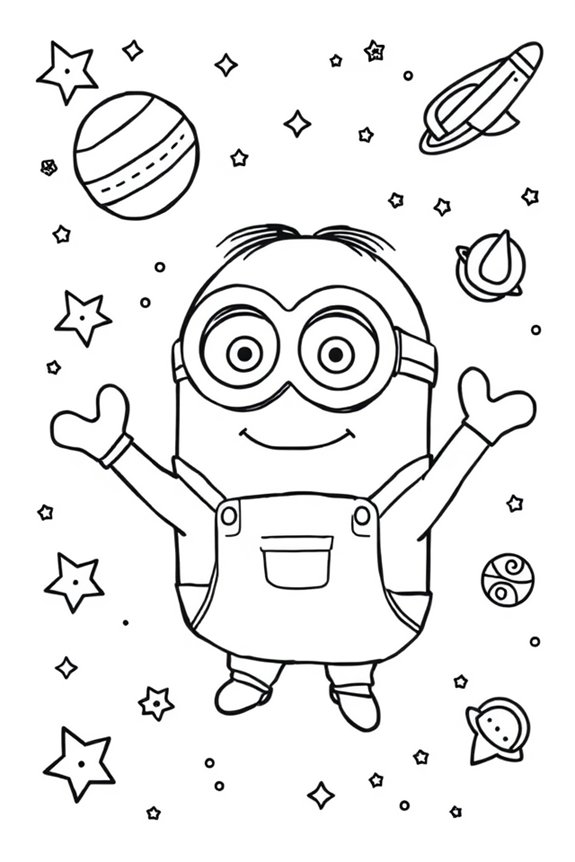 Minion in Outer Space Coloring Sheet