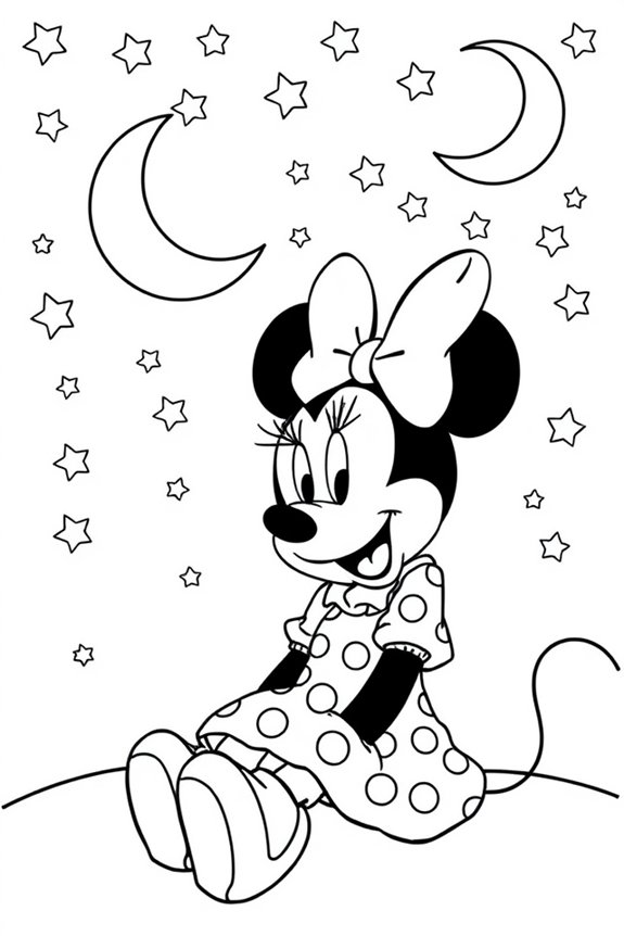 Minnie Mouse Under the Stars Coloring Sheet