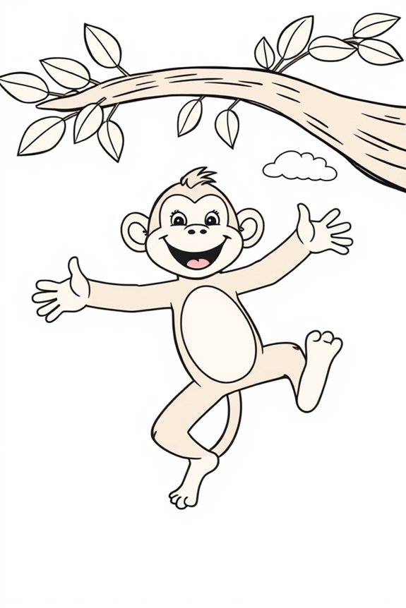 Happy Monkey Swinging Coloring Sheet