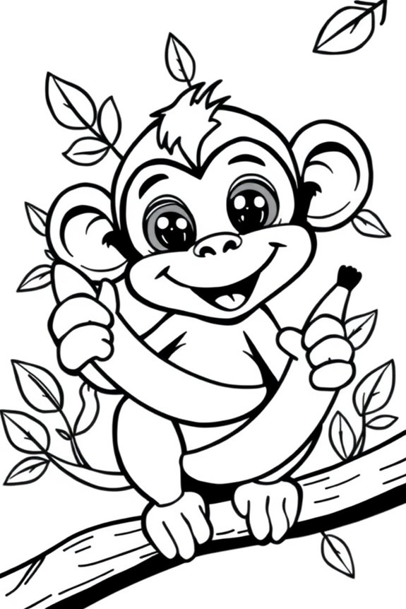 Curious Monkey with Banana Coloring Sheet