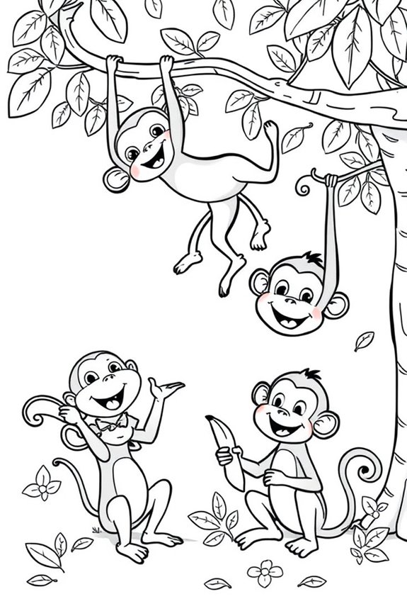 Cartoon Monkey Family Coloring Sheet