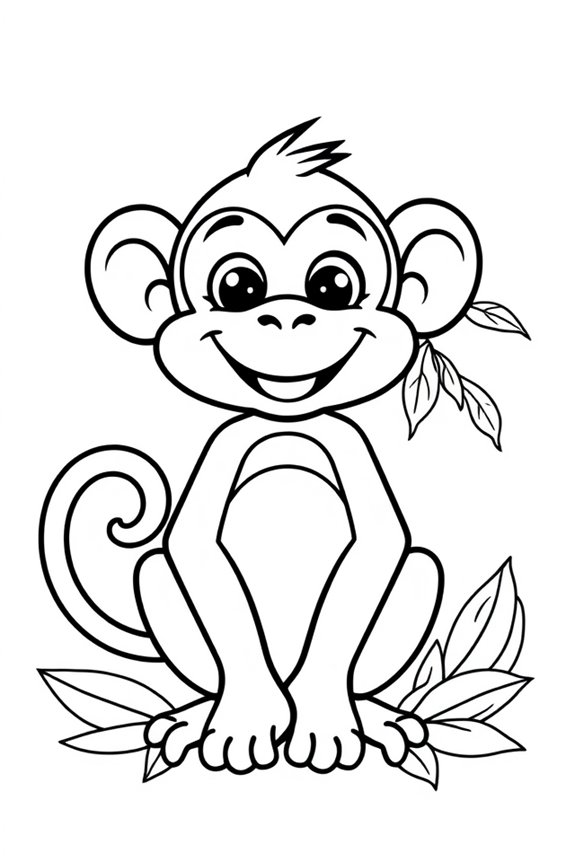 Simple Cartoon Monkey Coloring Sheet