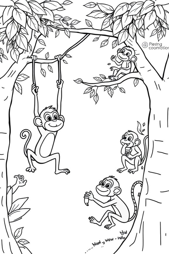 Monkeys in Trees Coloring Sheet