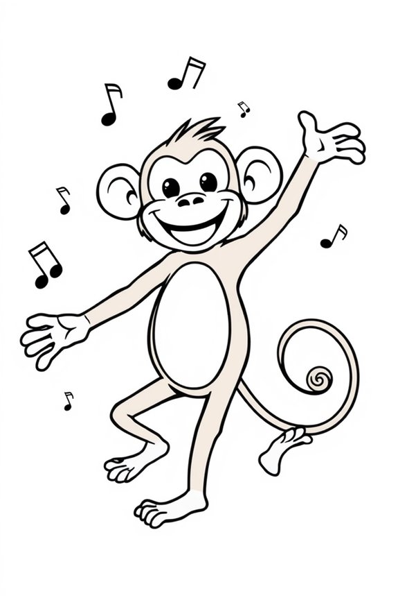 Cheerful Monkey Dancing Coloring Sheet