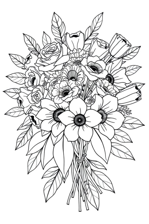 Flower Bouquet Coloring Sheet
