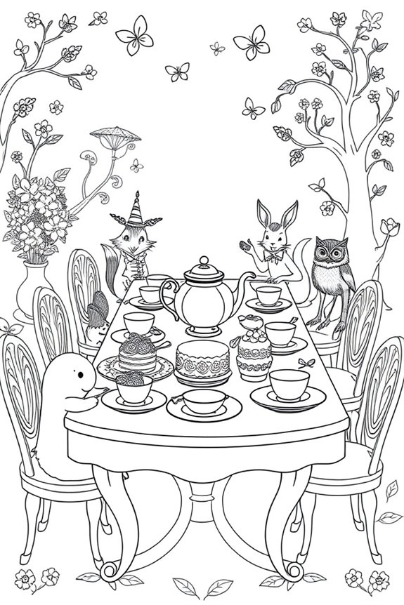 Whimsical Tea Party Coloring Sheet