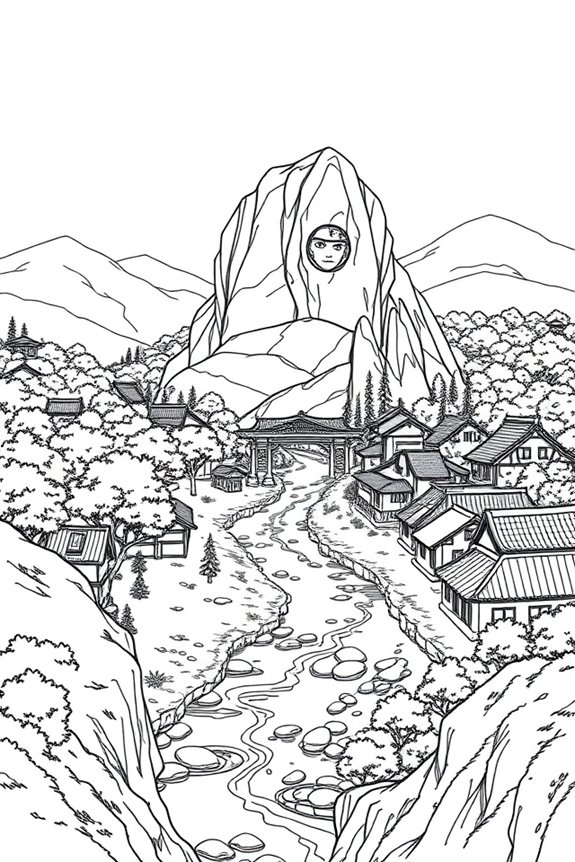 Leaf Village Landscape Coloring Sheet