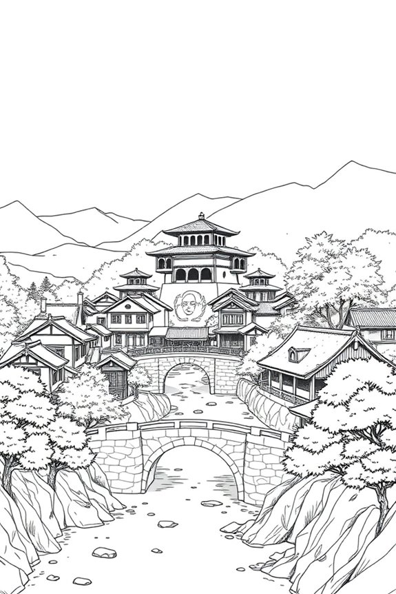 Leaf Village Landscape Coloring Sheet