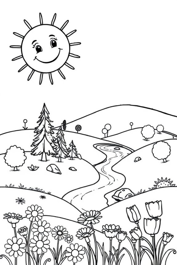 Sunny Day Landscape Coloring Sheet