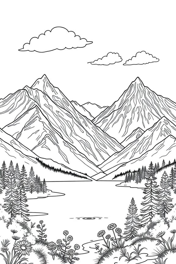 Mountain Scene Coloring Sheet