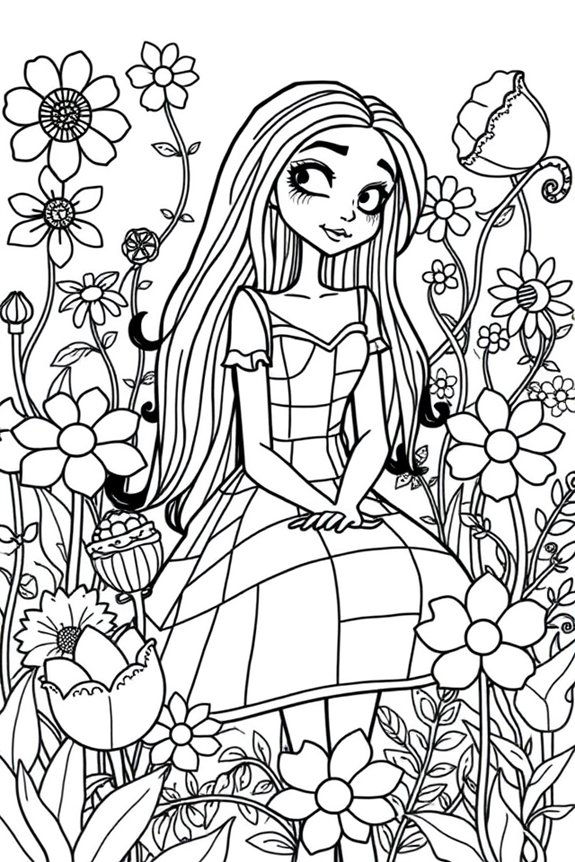 Sally and Her Flowers Coloring Sheet