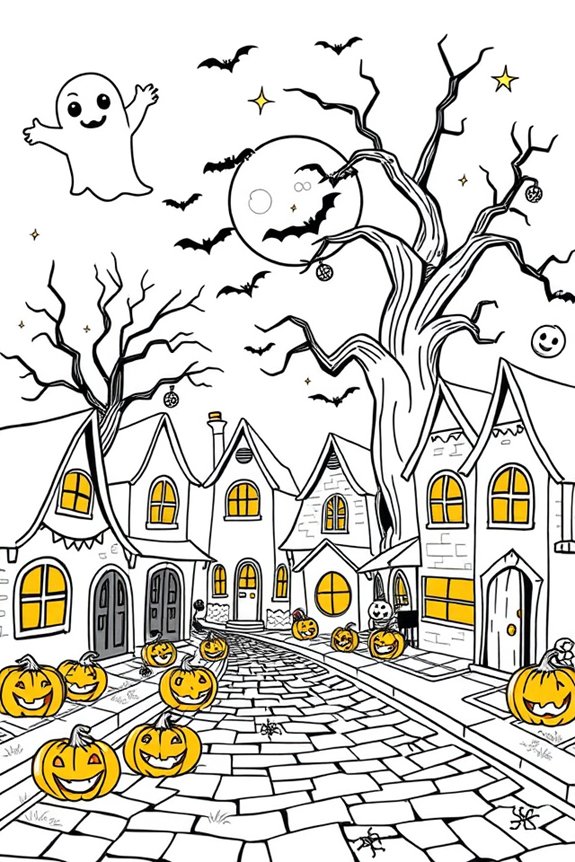 Cozy Halloween Town Coloring Sheet