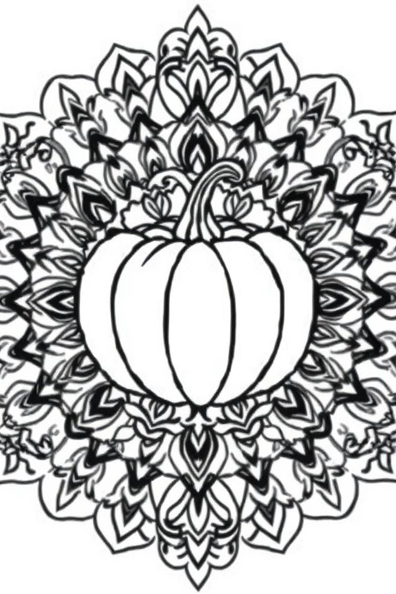 Simple Mandala Style Pumpkin Coloring Sheet