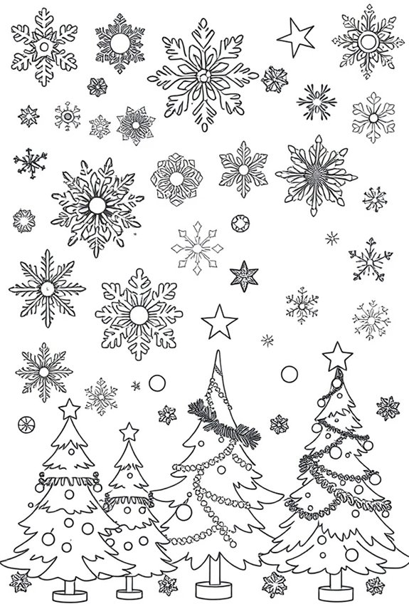 Snowflakes and Christmas Trees Coloring Sheet