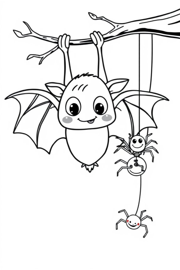 Cute Bat and Spider Coloring Sheet