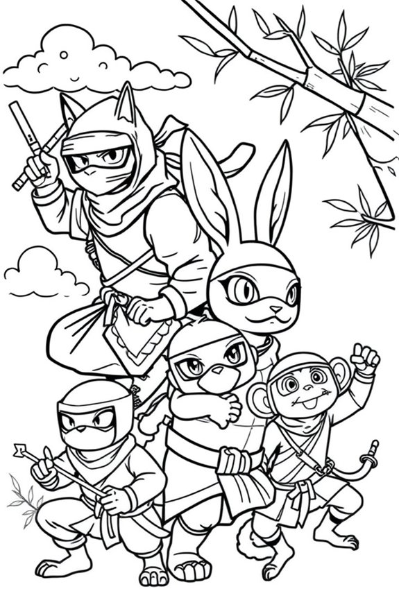 Ninja Animals Coloring Sheet