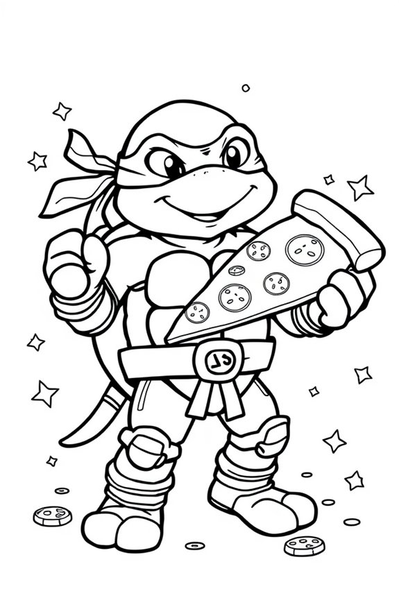 Cute Ninja Turtle with Pizza Coloring Sheet
