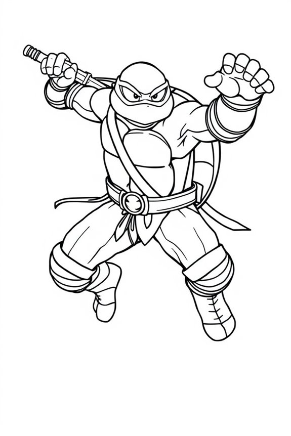 Ninja Turtle Action Pose Coloring Sheet