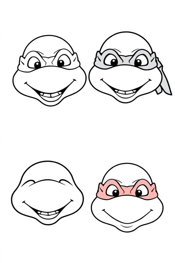 Fun Ninja Turtle Faces Coloring Sheet