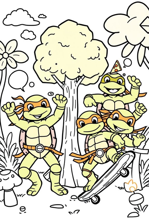 Whimsical Ninja Turtle Adventure Coloring Sheet