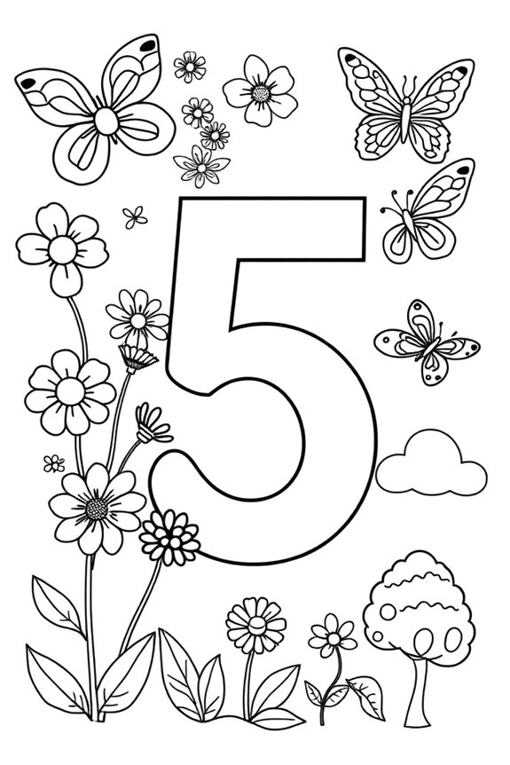 Nature-Themed Number Coloring Sheet