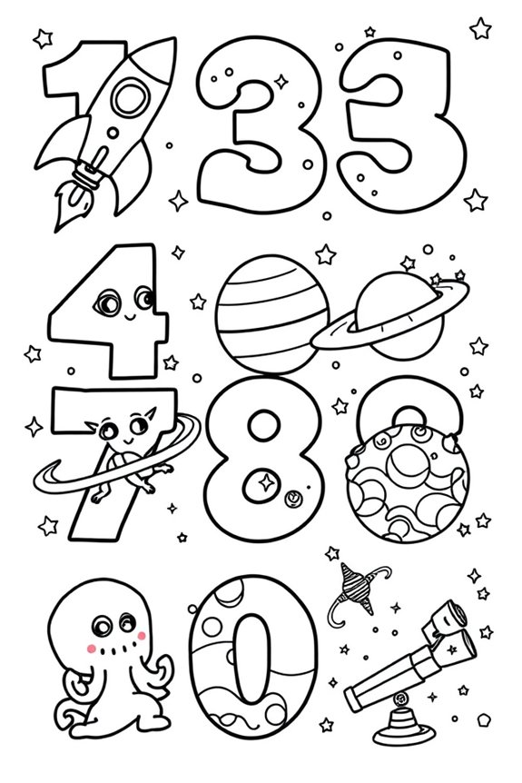 Space-Themed Number Coloring Sheet