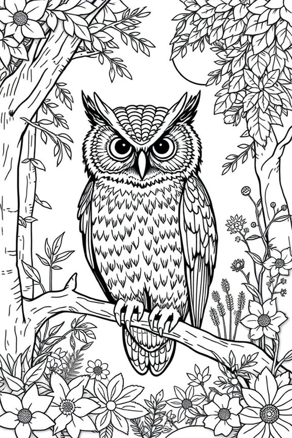 Nature Scene with Owl Coloring Sheet