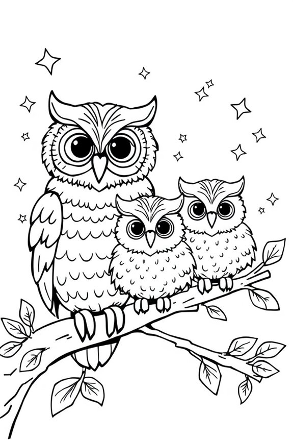 Owl Family Coloring Sheet