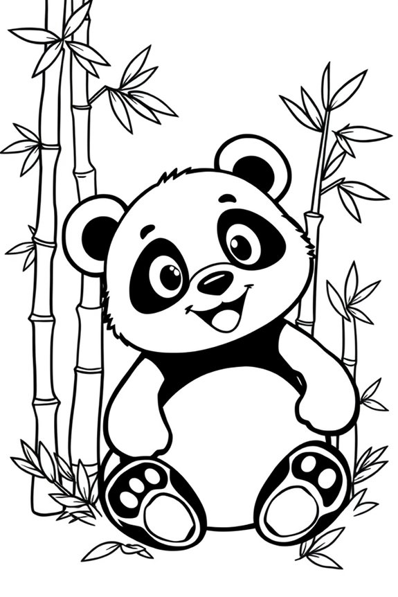 Panda and Bamboo Coloring Sheet