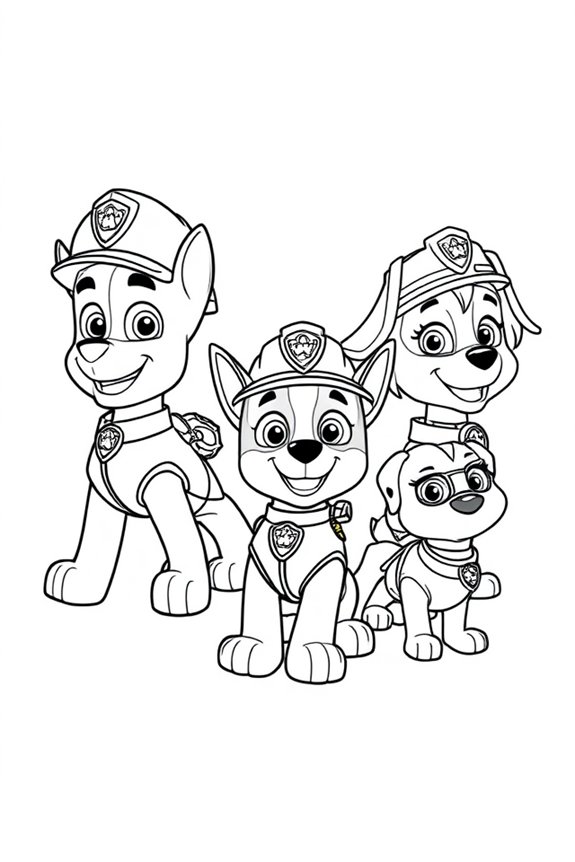 Paw Patrol Characters Line Art Coloring Sheet