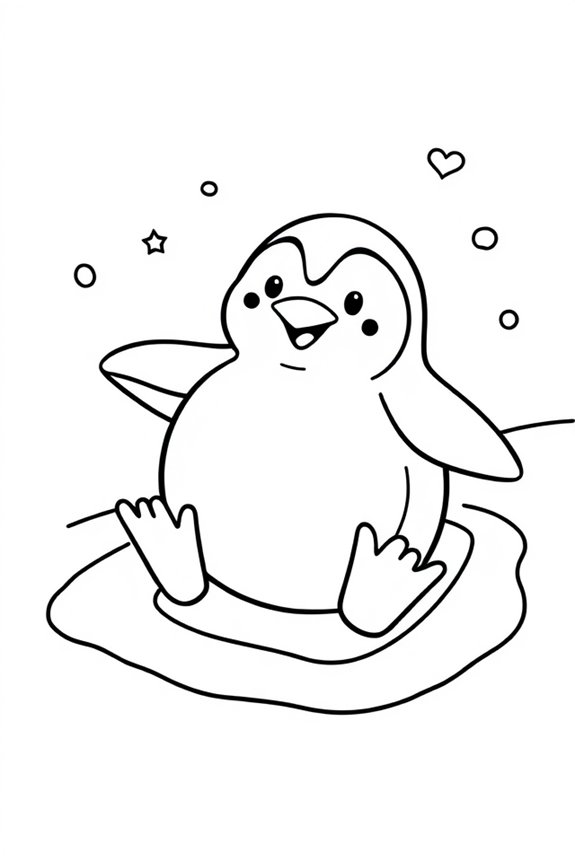 Playful Penguin Sliding on Ice Coloring Sheet