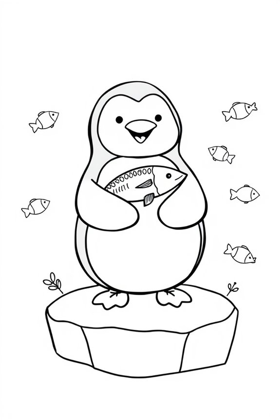 Penguin with Fish Coloring Sheet