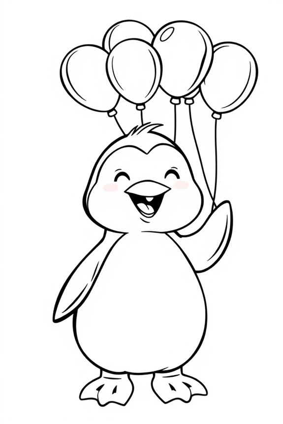 Cartoon Penguin with Balloons Coloring Sheet