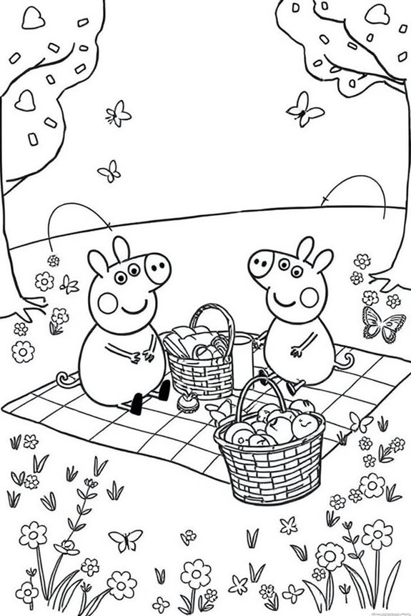 Peppa Pig and Friends Picnic Coloring Sheet