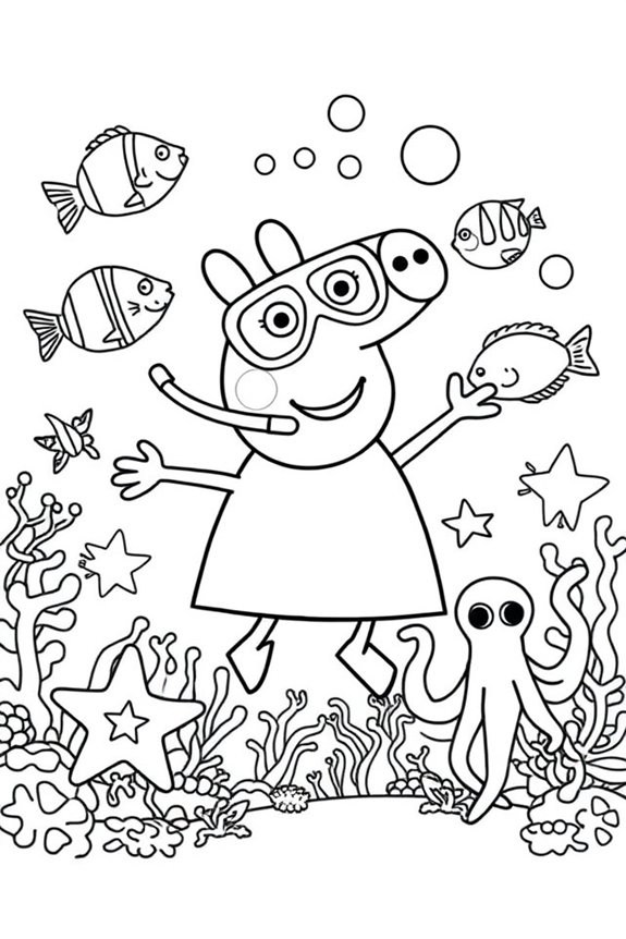 Peppa Pig Underwater Adventure Coloring Sheet
