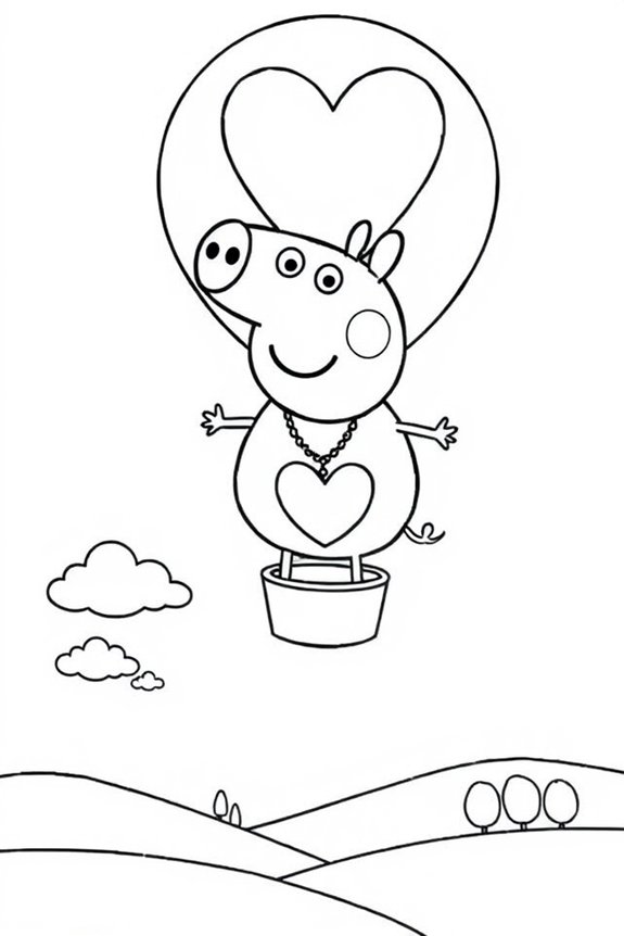 Peppa Pig Balloon Ride Coloring Sheet