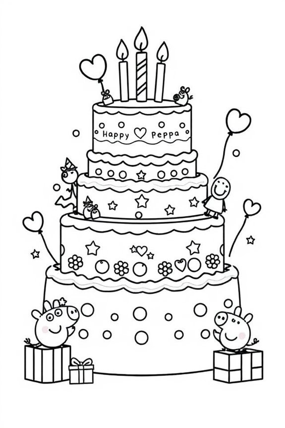 Peppa Pig's Birthday Cake Coloring Sheet