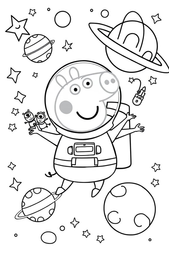 Peppa Pig in Space Coloring Sheet