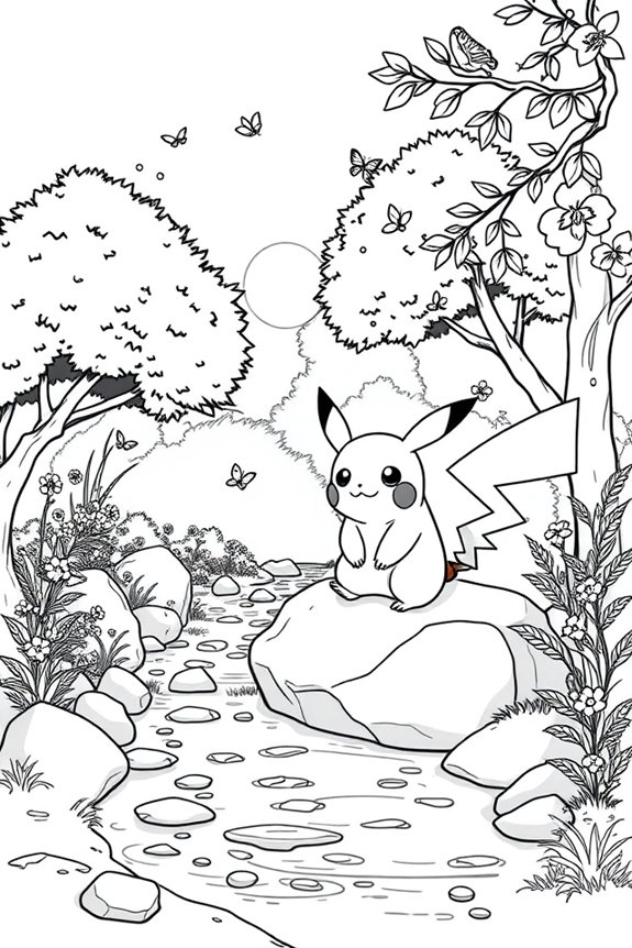 Pikachu Nature Scene Coloring Sheet