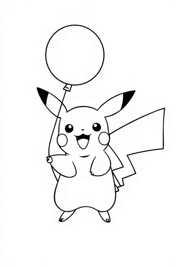 Pikachu with Balloon Coloring Sheet