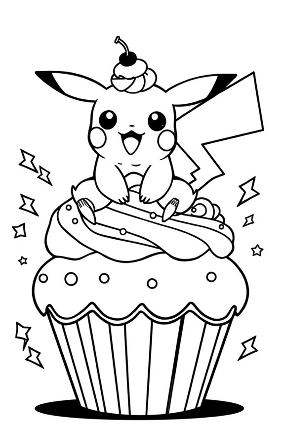 Pikachu in a Cupcake Coloring Sheet